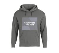Cimpress Personalised Hoodie for Men, Print with your own photo, logo or text, Hooded Sweatshirt, Front print, For events, birthdays, 2XL, Light Graphite