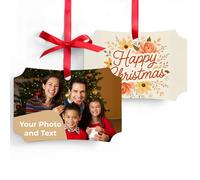 Cimpress Personalised Metal Ornament, Rectangular 10x7 cm, 1 Pack, Custom Photo & Text, Double-Sided, Glossy Finish, Keepsake for Families, Pets, Baby’s First Christmas