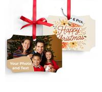 Cimpress Personalised Metal Ornament, Rectangular 10x7 cm, Pack of 6, Custom Photo & Text, Double-Sided, Glossy Finish, Keepsake for Families, Pets, Baby’s First Christmas