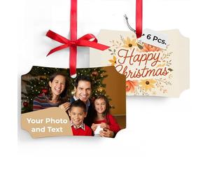 Cimpress Personalised Metal Ornament, Rectangular 10x7 cm, Pack of 6, Custom Photo & Text, Double-Sided, Glossy Finish, Keepsake for Families, Pets, Baby’s First Christmas