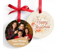 Cimpress Personalised Metal Ornament, Round 7x7 cm, 1 Pack, Custom Photo & Text, Double-Sided, Glossy Finish, Keepsake for Families, Pets, Baby’s First Christmas