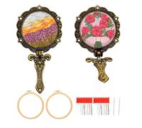 cimsfcor 2 Pcs DIY Embroidery Mirror Set, Foldable Handheld Makeup Mirror, Antique Finish, 14.5*7.5cm, Round, Frameless, Standing/Leaning, Bronze