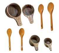 cimsfcor 8 Pcs Wood Measuring Cups and Spoons Sets, Easy to Read Wooden Measuring Cups Measuring Spoons, Stackable Kitchen Measure Tool with Handle for Cooking Baking Measuring Dry Ingredients