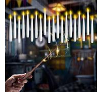 cimsfcor Floating Candles with Wand Remote, White Electirc Hanging LED Magic Candles, Flickering Warm Light LED Taper Candles for Home Halloween Christmas Decorations (20 Pcs)