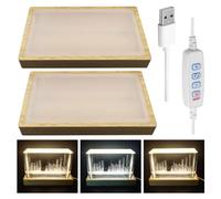 cimsfcor Wooden LED Light Display Base, Adjustable Flat Crystal Light Display Base Rectangle LED Light Base for 3D Crystal Glass Art Light (yellow-2 pcs)
