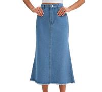 CIMUK Women Denim Skirt Maxi A Line High Waisted Raw Hem Casual Jean Skirt Sky Blue XX-Large
