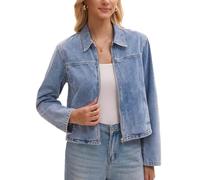 CIMUK Women's Zip Up Denim Jacket | Long Sleeve, Turndown Collar, Pockets, Lightweight, Jean Bomber Jackets, Western Cowgirl Outfit