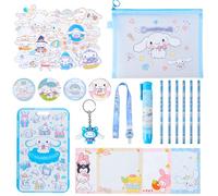 Cin-namorol Stationery Set, Cute School Supplies with Stickers Pencils Badge Pen-Style Eraser Sticky Note Keychain and Lanyard with ID Badge, Kawaii Stationery Back to School Gift for Boys Girls