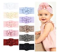 Cinaci 10 Pack Super Soft Stretchy Headbands with Big Flower Hair Bows Headwraps Hair Bands Accessories for Baby Girls Infants Toddlers Kids