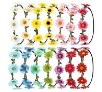Cinaci 14 Pack Handmade Adjustable Sunflower Flower Crowns Headbands Wreath Tiara Garland Wedding Party Headpieces for Women Girls Brides Bridesmaids Teens
