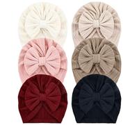 Cinaci 6 Pieces Super Soft Stretchy Baby Turban Hats with Bow Knot Cute Newborn Nursery Hospital Caps Bonnets Beanies Headwraps for Baby Girls Boys Infants Toddlers