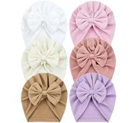 Cinaci 6 Pieces Super Soft Turban Hats with Bow Newborn Hospital Nursery Caps Beanies Bonnets Headwraps for Baby Girls Newborns Infants Toddlers