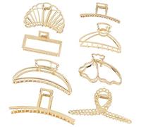 Cinaci 8 Pack Rectangle Moon Shell Butterfly Shape Medium Large Strong Hold Decorative Gold Metal Hair Claws Clips Jaws Clamps for Women Girls