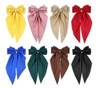 Cinaci 8 Pieces Decorative Large Big Bow French Hair Clips Barrettes with Long Tail Automatic Spring Clip Hair Bows Accessories for Women Girls (S1)