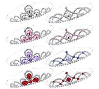Cinaci 8 Pieces Princess Colorful Dazzling Crystal Rhinestone Silver Metal Tiara Crown Headbands Wedding Birthday Party Prom Headpieces Hair Styling Accessories for Women