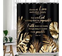 Cinbloo Black and Gold Shower Curtain 60Wx72H Christian Tropical Palm Leaves Quotes Bathroom Curtain Modern Scriptures Bible Verse Bath Curtain Fabric Aesthetic Monstera Bathroom Decor with 12 Hooks