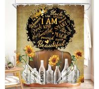 Cinbloo Black Girl Shower Curtain 60Wx72H African American Women Inspirational Quotes Yellow Bathroom Curtain Set Afro Lady Queen Bath Curtain Fabric Vintage Sunflower Bathroom Decor with 12 Hooks