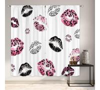 Cinbloo Black Pink Leopard Print Lips Curtains 42Wx63H Inch Rod Pocket Cheetah Retro Vintage Modern Preppy Girly Cute Pretty Art Printed Fashion Living Room Bedroom Window Drapes Treatment 2 Panels