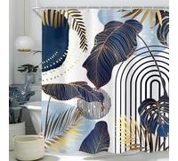 Cinbloo Blue Boho 72Wx72H Shower Curtain Mid Century Modern Tropical Abstract Emerald Gold Leaves Monstera Palm Plant Bathroom Curtain Set Minimalist Arch Bath Bathroom Accessories Decor