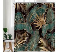 Cinbloo Emerald Green 72Wx84H Shower Curtain Extra Long Black Gold Modern Abstract Mid Century Palm Monstera Leaves Bathroom Curtain Set Brown Plants Botanical Nature Bath Bathroom Accessories Decor