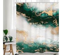 Cinbloo Emerald Green Shower Curtain 60Wx72H Abstract Marble Ombre Gold Modern Teal Turquoise Aesthetic Luxury Texture Golden Crack Neutral Bathroom Decor with 12 Hooks
