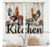 Cinbloo Farmhouse Rooster Kitchen Curtains 27.5Wx39H Inch Rod Pocket Chicken Vintage Rustic Retro Art Printed Country Farm Rural Western Wooden Living Room Bedroom Window Drapes Treatment 2 Panels