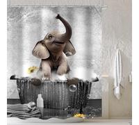 Cinbloo Funny Elephant Shower Curtain for Kids 60Wx72H Cute African Wild Animal in Bathtub Playing Water Bathroom Curtain Set Modern Grey Wildlife Bath Curtain Fabric Bathroom Decor with 12 Hooks