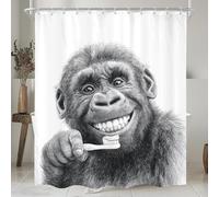 Cinbloo Funny Gorilla 60Wx72H Shower Curtain Monkey Brushing Teeth Gray Chimpanzee Wildlife Cool Modern Animal Cute Mens Masculine Bathroom Curtain Set Boys Men Bath Bathroom Accessories Decor
