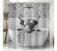 Cinbloo Funny Gray Highland Cow Shower Curtain 60Wx72H Western Cute Grey Cattle in Bathtub Rustic Vintage Country Animal Wildlife Bath Curtain Farmhouse Rural Farm Bull Bathroom Decor with 12 Hooks