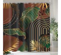 Cinbloo Green Boho 72Wx72H Shower Curtain Mid Century Modern Abstract Gold Grey Tropical Monstera Palm Leaf Plant Minimalist Bathroom Curtain Set Dark Simple Neutral Bath Bathroom Accessories Decor