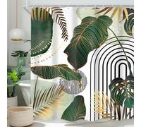 Cinbloo Green Boho Shower Curtain 72Wx72H Modern Tropical Abstract Emerald Gold Leaves Monstera Palm Mid Century Plant Bathroom Curtain Set Minimalist Arch Bath Curtain Bathroom Accessories Decor