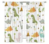 Cinbloo Kids Dinosaur Curtains 42Wx63H Inch Rod Pocket Boys Colorful Cartoon Dino Art Printed Cute Funny Animals Safari Wildlife Tree for Child Nursery Living Room Bedroom Window Drapes Fabric 2 Panel