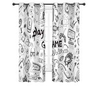 Cinbloo Kids Video Games Blackout Curtains 29W x 63L Inch Black White Gaming Curtains Teen Boys Bedroom Decor Gamer Theme 90's Cool Art Printed Living Room Playroom Window Drapes 2 Panels