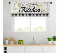 Cinbloo Lemon Valance for Windows Rustic Curtains for Kitchen 52Wx18H Inch Rod Pocket Farmhouse Decor Wood Black White Buffalo Plaid Country Small Window Drapes Fabric 1 Panel
