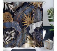 Cinbloo Navy Blue Boho 72Wx72H Shower Curtain Modern Abstract Tropical White Gold Palm Leaves Monstera Hawaii Bathroom Curtain Set Brown Botanical Plants Nature Neutral Bath Bathroom Accessories Decor