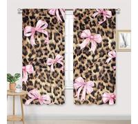 Cinbloo Pink Bow Leopard Print Curtains 42Wx63H Inch Rod Pocket Preppy Girly Modern Cheetah Cute Pretty Sweet for Girls Art Printed Retro Fashion Living Room Bedroom Window Drapes Treatment 2 Panels