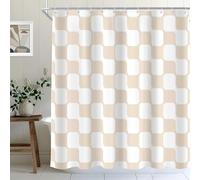 Cinbloo Retro Beige Checkered 72Wx72H Shower Curtain Abstract Geometry White Checkerboard Grid Groovy Wavy Y2K Cute Minimalist Simple Bathroom Curtain Set Aesthetic Bath Bathroom Accessories Decor