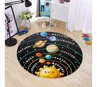Cinbloo Space Rug for Kids Room Galaxy Solar System Area Round Mat for Boys Bedroom Educational Learning Planet Black Nursery Playroom Classroom Soft Floor Carpet (Black, 36"x36")
