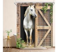 Cinbloo Western Horse Shower Curtain 60Wx72H Rustic Barn Door Wild Aminal Botanical Leaves Farmhouse Country Bathroom Curtain Set Farm Bath Curtain Fabric Bathroom Accessories Decor with 12 Hooks