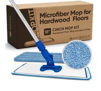 Cinch Mop - Microfiber Mop for Hardwood Floors - Flat Mops System for Wood, Tile, Laminate, Vinyl, 2 Wet Pads Refills, Reusable Micro Fiber Mopping Heads
