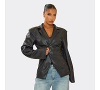 Cinched Waist Blazer In Black Faux Leather, Women's Size UK 8