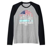 Cincinnati City Ohio American Flag Raglan Baseball Tee
