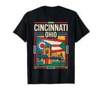 Cincinnati Ohio Flag Skyline Vintage Travel Art T-Shirt