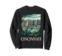 Cincinnati Ohio Retro Vintage Skyline Bridge River Cityscape Sweatshirt