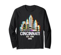 Cincinnati Ohio Skyline Glitch Art Est 1788 Graphic Long Sleeve T-Shirt