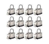 CINCINNO 40mm Keyed Alike Nickel Plated Laminated Steel Padlock, 1-9/16" Wide Body 1-inch Shackle Padlocks with Keys Pack of 12