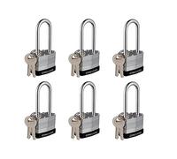 CINCINNO Laminated Heavy Duty Padlocks Keyed Alike Set of 6，Key Lock of 1-9/16"(40mm) Wide Body 2-inch Long Shackle Padlocks with Same Keys