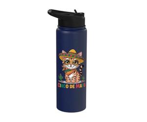 Cinco De Mayo Bengal Cat Sombrero Party Vibes Stainless Steel Insulated Water Bottle