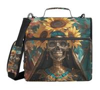 Cinco De Mayo Carnival Human Skulls with Sunflowers 3 Rings 1.5 inch Organizer Binder with Handle and Removable Shoulder Strap Multi-Pocket Document Organizer Bag for School