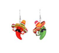 Cinco de Mayo Earrings, 2 Design Chili Pepper Earrings Mexico Fiesta Earrings Decorations Colorful Dangle Mexican Sombrero Hat Earrings Acrylic Drop Earrings Carnivals Festival Jewelry for Women Gift